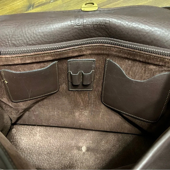 Jack Georges Brown Leather Turn Lock Briefcase Shoulder Bag Messenger - Picture 7 of 16